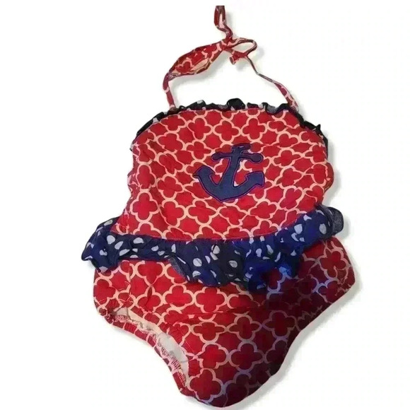 Nautical Ruffle Bathingsuit 2T - Picture 1 of 2